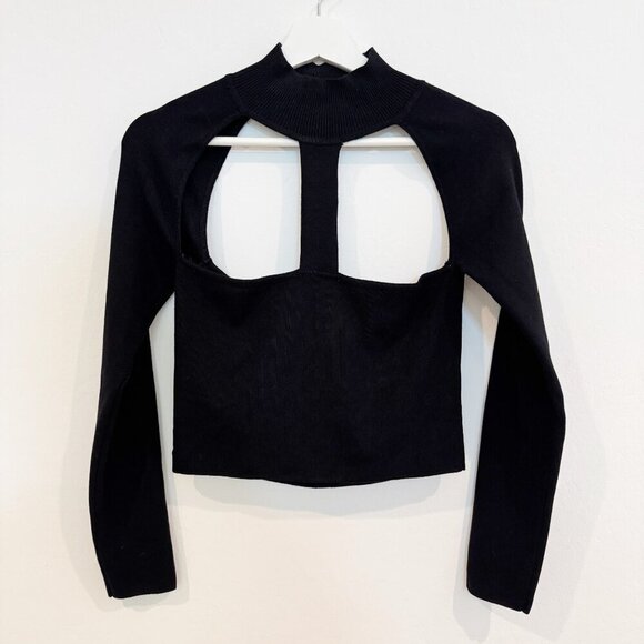 Zara Cutout‎ Knit Mock Neck Long Sleeve Cropped Top in Black Casual Size Large - Picture 2 of 7